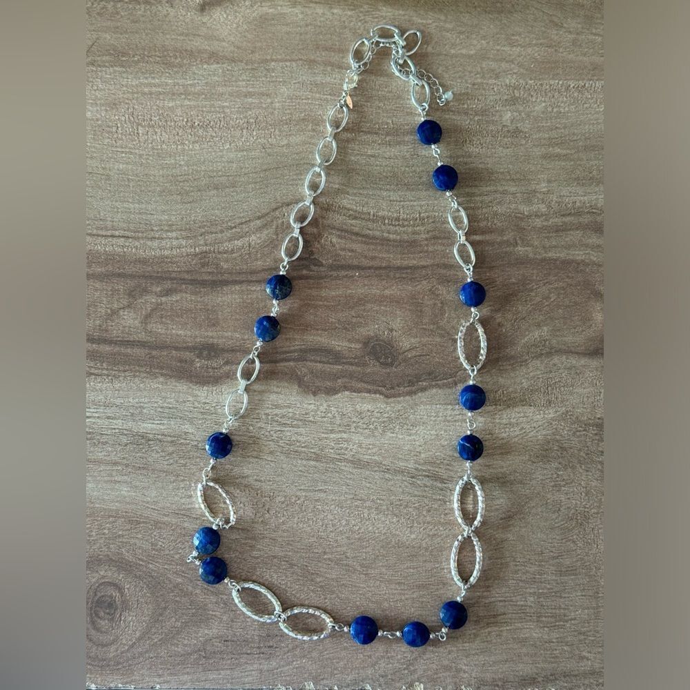 Blue & Silver Toned Chain Link Fashion Jewelry Necklace